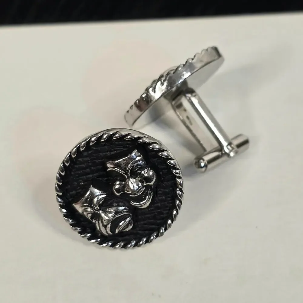 Comedy Tragedy Cufflinks Silver Tone Theater Mask